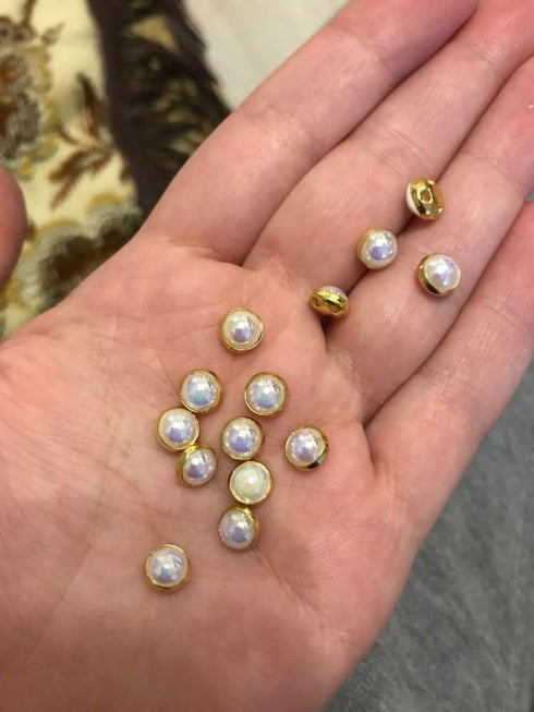 AB Crystal Pearls Beads Silver/Gold Claw Rhinestones Round Sew On Clothing Stones (AB Gold Claw, 8MM)...