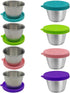 8pcs Salad Dressing Containers,2.4oz/70ml Condiment Containers with 4 colors Leakproof Silicone Lids,Stainless Steel Dipping Sauce Cups For Lunch ...