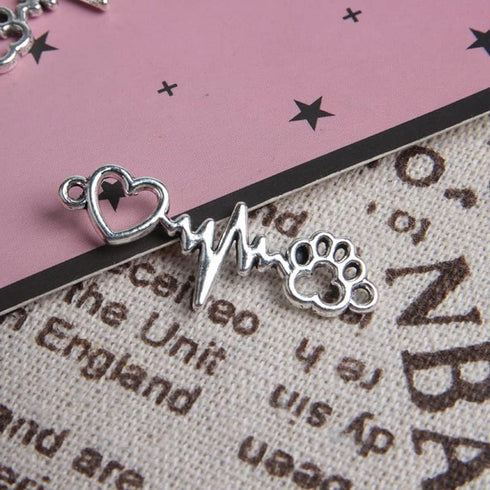 50 PCS 10pcs Antique Silver Plated Heart Footprint Electrocardiogram Charms Pendant for Jewelry Making Bracelet Accessories DIY Craft Findings...