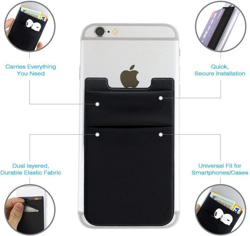 Phone Card Holder Stretchy Wallet Pocket Credit Card ID Case Pouch Sleeve Adhesive Sticker Compatible with iPhone Samsung Galaxy Android Smartphon...