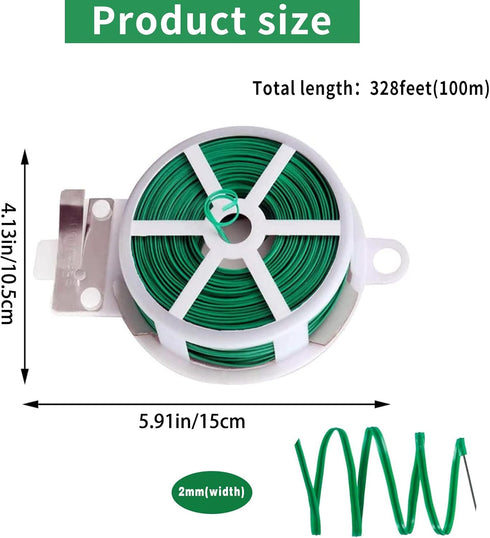 Twist Tie- 328 Feet(100m) Green Garden Plant Ties with Cutter?Trimmer Garden Twine Support Ties Garden Plant Ties Reusable, Green Twist Ties?plant...
