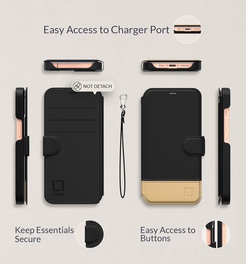 LUPA Legacy Compatible with iPhone 12 Pro Max Case Wallet, Case with Card Holder for Men & Women, Faux Leather Flip Case, Luxury Cover, Golden Dus...