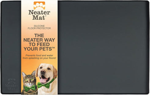 Neater Pet Brands Neater Mat - Waterproof Silicone Pet Bowls Mat - Protect Floors from Food & Water (Midnight Black, 16" x 10" Silicone)...