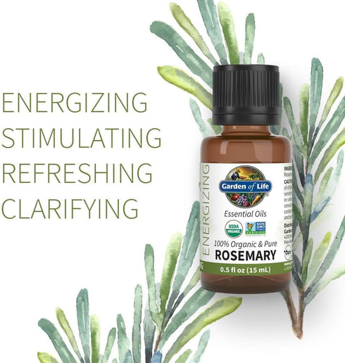 Garden of Life Essential Oil, Rosemary 15 ml, 100% USDA Organic & Pure, Undiluted & Non-GMO - for Diffuser, Aromatherapy, Meditation - Energizing,...
