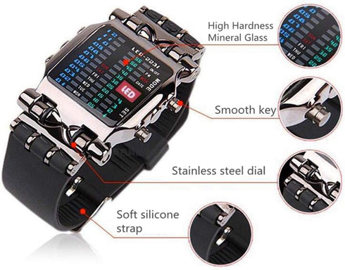MINILUJIA Men Cool Digital Watch Binary Time LED Display Waterproof with Rubber Band Unique Creative Fashion Sport Wristwatches One PCS...