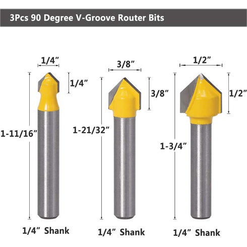 Yakamoz 6Pcs 1/4" Shank Carbide 90 Degree V-Groove and Round Nose Groove Router Bit Set 3D CNC Signmaking Lettering Engraving Cutter Woodworking C...