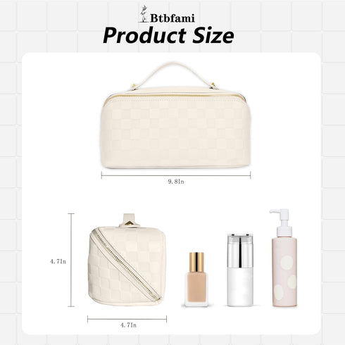 Travel Makeup Bag Large Capacity Cosmetic Bags for Women Organizer Checkered Bag (Square White)...