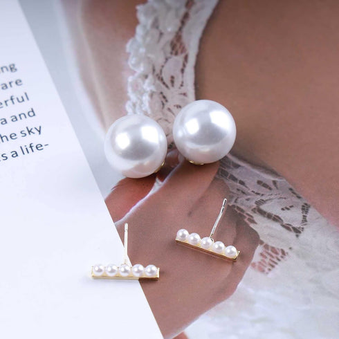 Boho Pearl Ear Jackets Earrings Gold Pearl Stud Earrings Vintage Pearl Front Back Earrings Double Side Pearl Earrings Jewelry for Women...