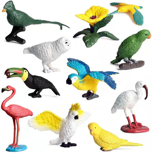 10 Pcs Simulated Bird Animals Parrot Model Figure Toys, Realistic Flamingo Birds Figurine Collection Playset Cake Toppers Gift for Kids Educationa...