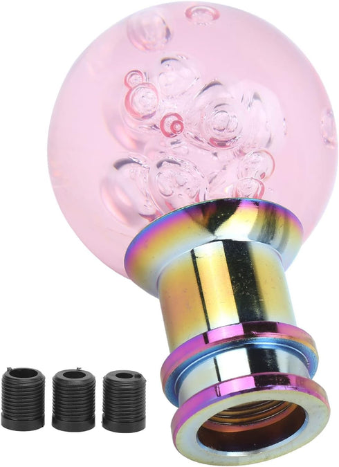 Manual Shift Knob Gear Stick Shifter Pink Crystal Bubble with 3 Threaded Adapters Universal...