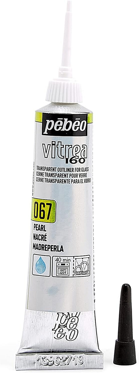 Pebeo Vitrea 160, Glass Paint Outliner, 20 ml Tube - Pearl, 0.68 Fl Oz (Pack of 1)...