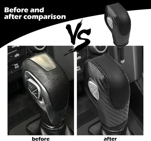 1 PC Auto Gear Shift Knob Cover, Shifter Knob Trim, Leather Handbrake Cover, Car Interior Accessories, Compatible with Ford (Black)...