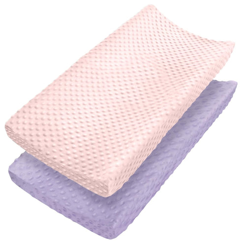 2 Pcs Changing Pad Cover 16 x 32 Inch Ultra Soft Dots Plush Changing Table Covers for Baby Girls and Boys Changing Pad Liners (Pink & Purple)...