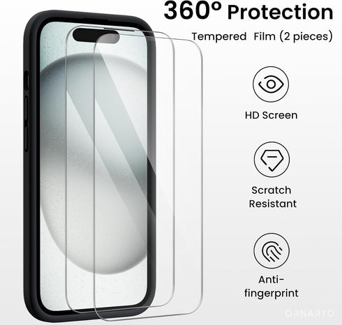 ORNARTO Compatible with iPhone 15 Case Shockproof with Screen Protectors, Waterproof Liquid Silicone Rubber Full Cover Protective Case for iPhone ...