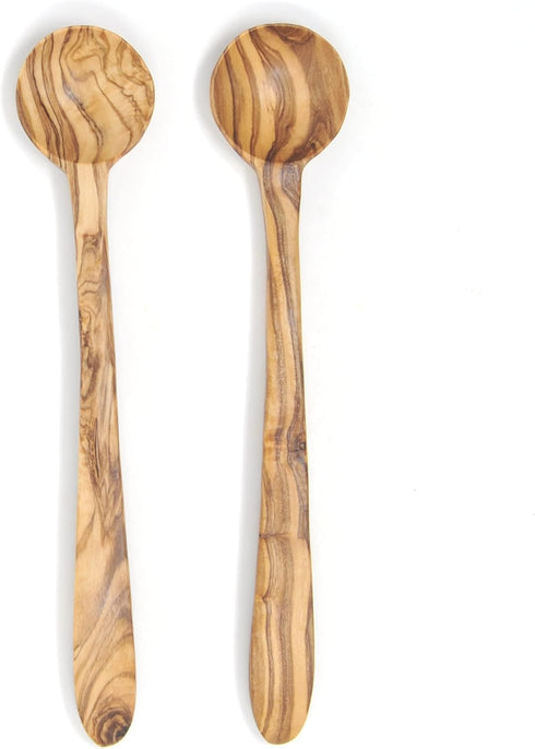 7-Inch Long Handle Olive wood Smoothie Spoons, Iced Tea Spoon, Coffee Spoon, scooping Ice Cream, Yogurt, and Cocktail Stirring Spoons - Set of 2...