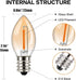Tsunetani-C7 Edison LED Filament Mini Night Light Bulbs 0.5W Equivalent to 5 Watt Incandescent - E12 Candelabra Base 2200K Ultra Warm White for Ho...