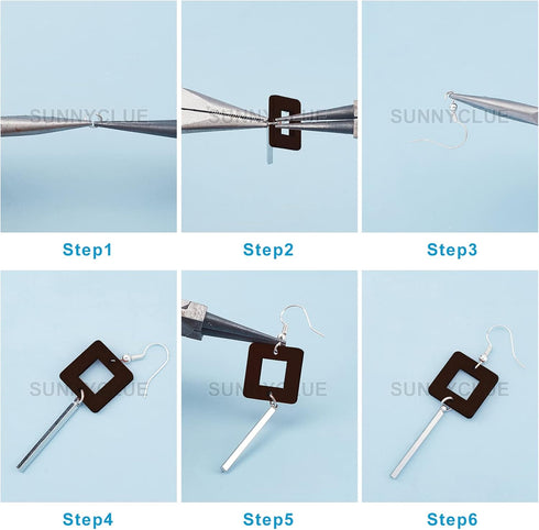 SUNNYCLUE 10 Pairs Wood Geometric Dangle Earring Jewelry Making Kits Teardrop Triangle Triangle Oval Wood Charms Pendant & Brass Linking Rings & E...