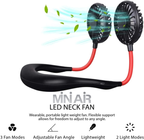 iHip Portable Hanging Neck Fan, Personal Fan, Around Neck Fan, Rechargeable Wearable Mini USB 2000mAh Fans, Outdoor, Sports (Black)...