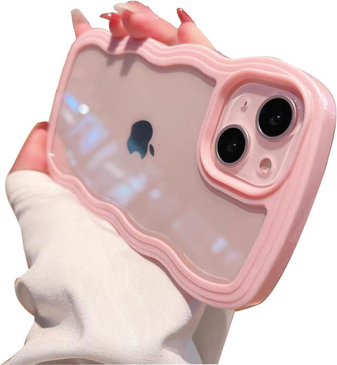 Compatible for iPhone 15 Plus Case Clear Cute Curly Wave Frame Shape for iPhone 15 Plus Phone Cases Shockproof Soft Protective Phone Cover for Wom...