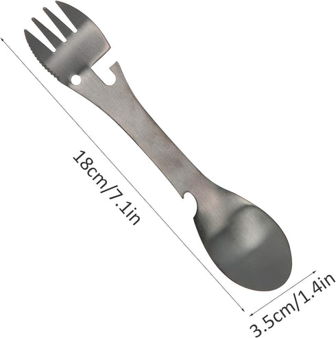 Camping Eating Utensils, 5 in 1 Utility Tactical Spork Portable Stainless Steel Fork Spoon BBQ Cutlery with Sawtooth Multifunctional Bottle Opener...