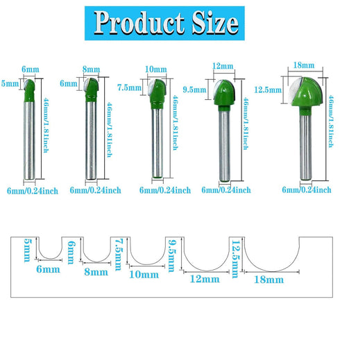 YUENTOEN 5 Pieces Trim Bits Round Nose Cove Box Router Bit, Woodworking Milling Cutter Tool Kit for Home Improvement and DIY...