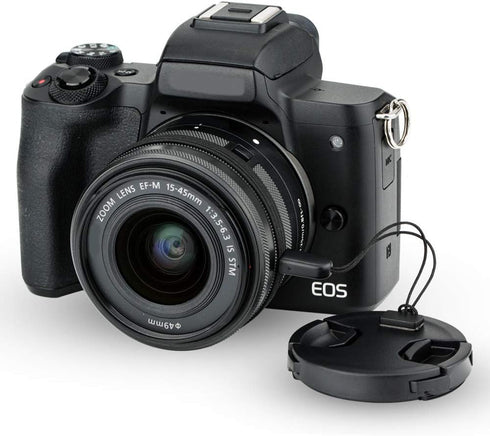 2-Pack 49mm Front Lens Cap Cover with Deluxe Cap Keeper for Canon EOS R100 R50 R10 with RF-S 18-45mm Kit Lens, for Canon EOS M50 M6 Mark II M5 M6 ...