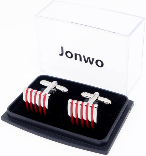 5 Stripes Silver Square Cufflinks with Gift Box Stainless Steel Cuff Links for Men Business Wedding Party Anniversary Dress...