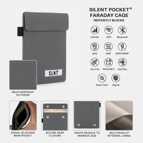 Silent Pocket Faraday Cage Key Fob Holder, Charcoal Grey, 4.3" x 3.5" x 0.5"...