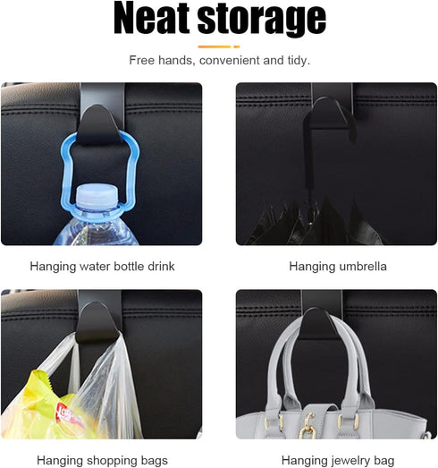 4 Pack Car Vehicle Back Seat Headrest Hooks, Universal Black Back Seat Hanger for Your Purse, Grocery Bags, Handbag, Car Seat Organizer Accessory ...