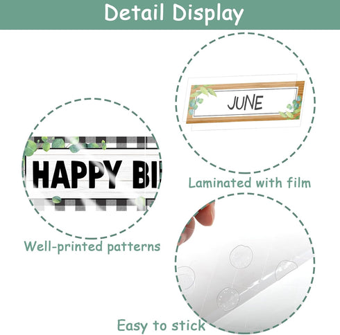 116Pcs Eucalyptus Birthday Bulletin Board Set Classroom Happy Birthday Chart Cutouts Name Plates Decorations for Calendars Bulletin Boards Wall Pr...