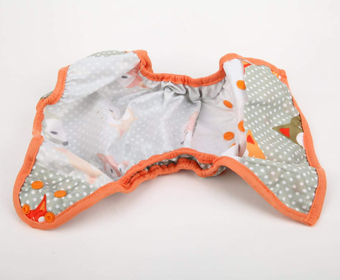 One Size Cloth Diaper Cover Snap with Double Gusset (Dots Fox)...