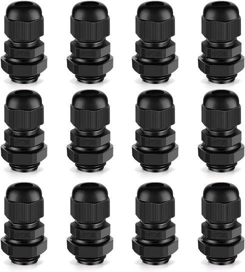 Cable Gland 12 Pack 3/8" NPT Waterproof Adjustable Connector Strain Relief Cord Connectors Joints Nylon with Gaskets…...