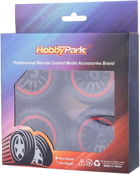 HobbyPark 2.55" Tall 12mm Hex PreGlued 1/10 RC Touring Car Wheels and Tires Set 1.02" 26mm Wide Soft Rubber for Tamiya HPI Traxxas Redcat Kyosho B...