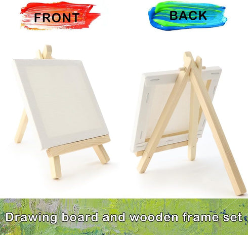 WYBG 4 Pieces Mini Canvases for Painting with Easel Set, 3x3 Inch Stretched White Blank Canvas Panels Wood Easels Small Canvas with Easel Small Ca...