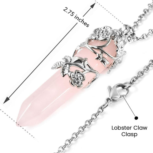 Shop LC Real Natural Healing Crystal Necklaces for Women 24" with Lobster Clasp - Gemstone Necklaces for Women with Flower Wrapped Crystal Pendant...