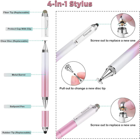 Penyeah Stylus Pens for Touch Screens (4 in 1),Universal Touch Screen Pen Phone/Tablet Stylus for iPhone/iPad/Pro/Mini/Android/Samsung/Fire and Al...