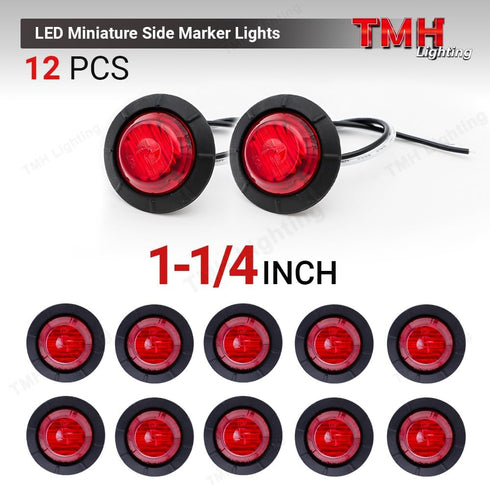 12 Pcs TMH 1-1/4 Inch Mount Red LENS & Red LED Clearance Markers, side marker lights, led marker lights, led side marker lights, led trailer marke...