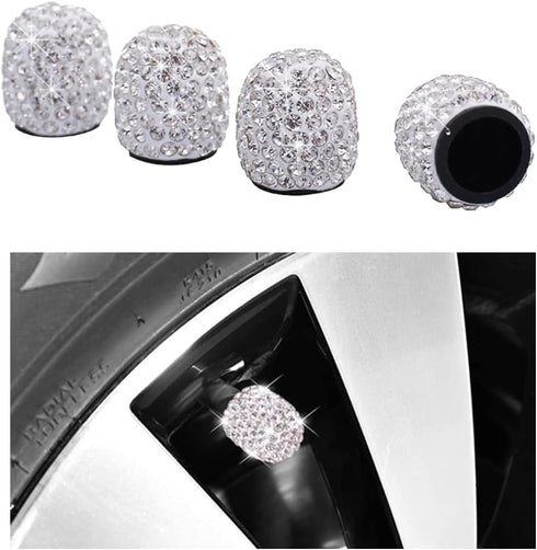 4 PCS Handmade Rhinestone Car Tire Valve Stem Cap, Sparkling Crystal Stem Air Cap Cover, Attractive Dustproof Bling Wheel Tire Valve, Universal fo...