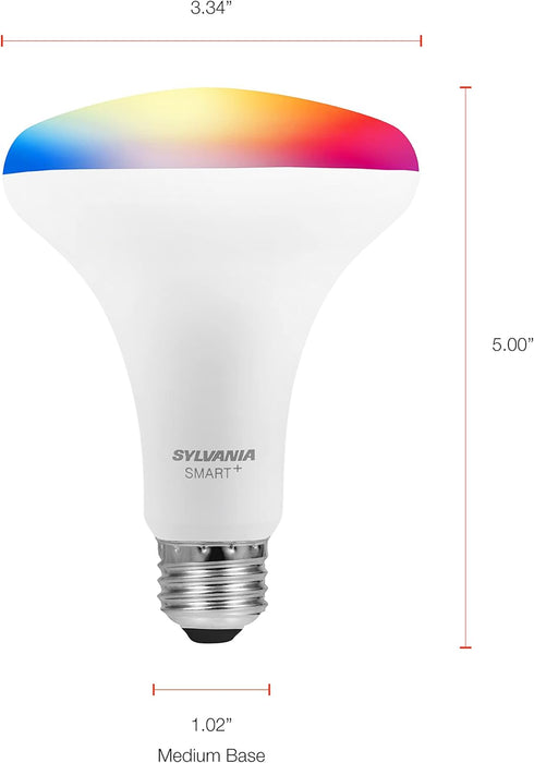 SYLVANIA Bluetooth Mesh LED Smart Light Bulb, One Touch Set Up, BR30 65W Replacement, E26, RGBW Full Color & Adjustable White, Works with Alexa On...