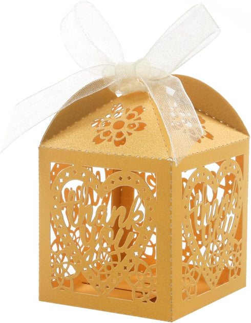 COTOPHER Laser Cut Boxes, 100pcs Thank You Gift Boxes Wedding Party Favor Boxes Lace Candy Boxes for Wedding Bridal Shower Baby Shower Birthday Pa...