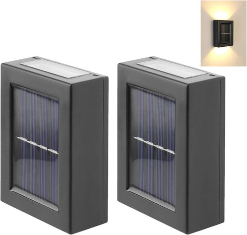 CALIDAKA 2 Pack LED Solar Wall Light, Up and down Outdoor Security Wall Lamps, IP65 Waterproof Solar Outdoor Lights, Solar Fence Lights LED Solar ...