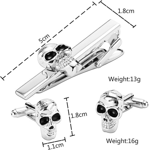 Silver Black Men's Cufflinks Stainless Steel Cufflink Set, Skull Tie Clips for Men Unique Wedding Cufflinks Jewelry Gift for Men...