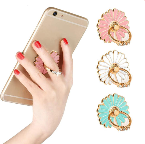 3-Pack Phone Ring Holder 360 Rotation Glitter Bling Bling Finger Bracket Stand Grip Kickstand for Smartphones,Tablets,Pads (Daisy Pink/White/Green...