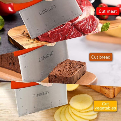 GINKGO Bench Dough Scraper Chopper Stainless Steel Kitchen Utensil Multipurpose Pastry/Food Cutter Scraper Tool for Cake, Pizza, Bread, BBQ - Red...