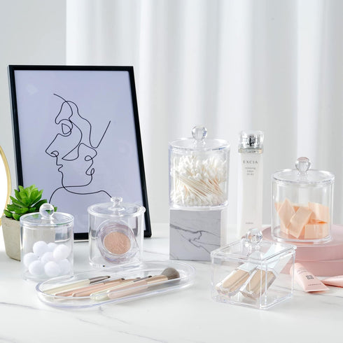 SheeChung Acrylic Vanity Tray, 2 Pack, Clear, 9.65 in x 4.5 in x 0.79 in, Catchall Tray, Countertop Sink Tray Dispenser, Sturdy Holder for Cabinet...