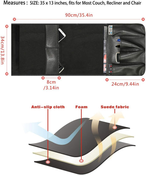 IPENNY No-slip Leather Sofa Couch Remote Control Holder Chair Armrest Caddy Pocket Organizer Storage Bag for Cellphone Tablet Notepad Book Magazin...