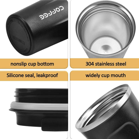 12 oz Stainless Steel Vacuum Insulated Tumbler - Coffee Travel Mug Spill Proof with Lid - Thermos Cup for Keep Hot/Ice Coffee,Tea and Beer (Black)...
