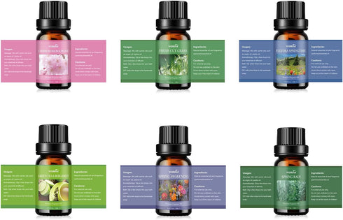 Essential Oils Set, Spring Scents Fragrance Oil Essential Oils for Diffuser Aromatherapy Oils - Spring Awakening, Fresh Cut Grass, Flozora Springt...