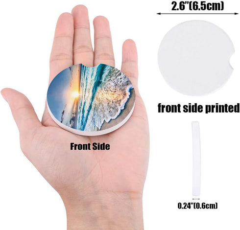 Small Car Coasters for Cup Holders 2.65" Absorbent 2 Pack Car Coaster Ceramic Stone for Drinks Absorb Water Drops Ocean Theme Sand Beach Wave Sea ...