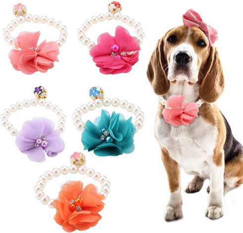 Pet Pearl Flower Collar, Elastic Cat Collar Choker Necklace Pet Dog Cat Jewelry Necklace for Puppy Collar Jewelry Accessory(Rose Red)...